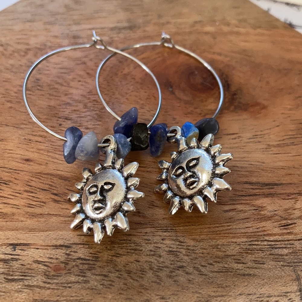Gypsy Boho Lapis Lazuli Sun 🌞 Drop Earrings